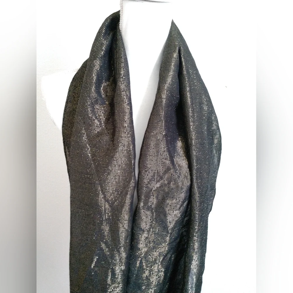 Fashion Infinity Scarf Black with Gold Lame Metallic Shimmer by Berytos